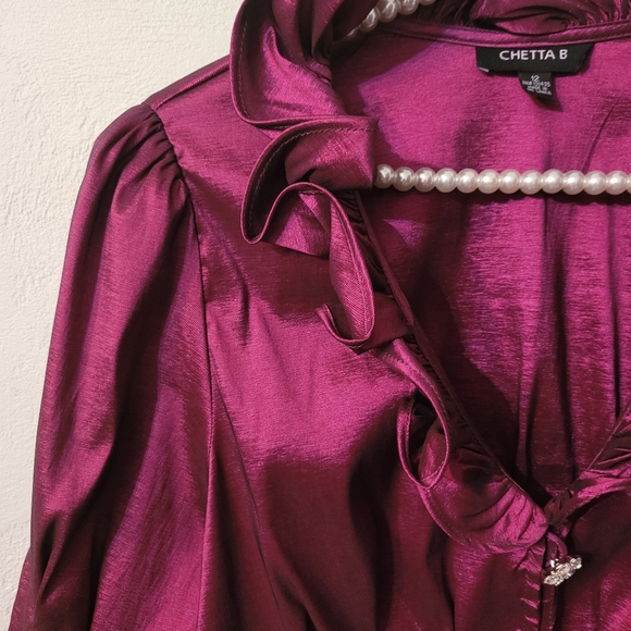 Vintage Timeless Plum Pink Ruffle Occasion button down Blouse New without tag! - Picture 4 of 9